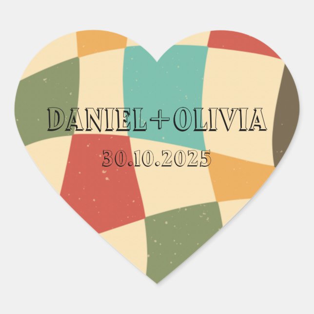 Sticker Cœur Mariage minimaliste coloré (Devant)