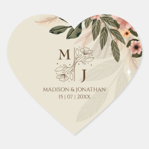 Sticker Cœur Mariage minimaliste rustique de Bohême