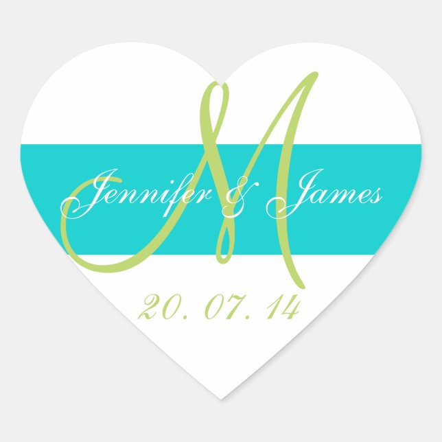 Sticker Cœur Mariage Monogramme turquoise, vert (Devant)