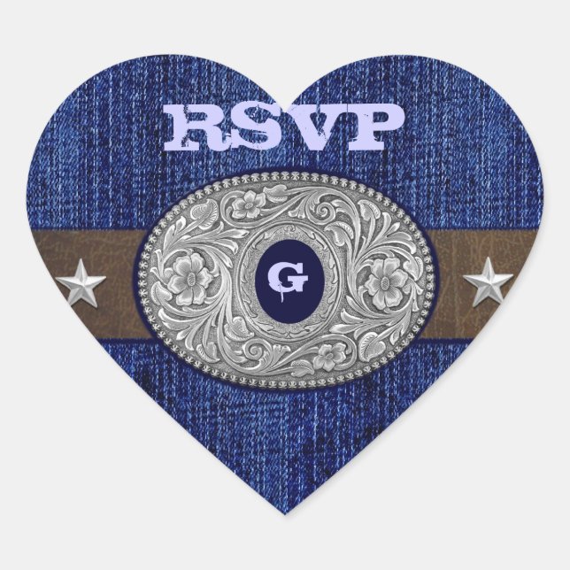 Sticker Cœur Mariage occidental Denim Heart RSVP Enveloppe Seal (Devant)