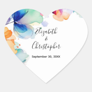 Sticker Cœur Mariage personnalisé aquarelle florale lumineuse 
