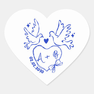 Sticker Cœur Mariage personnalisé coeur de colombe dessiné à la