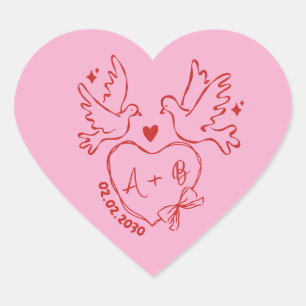 Sticker Cœur Mariage personnalisé coeur de colombe dessiné à la