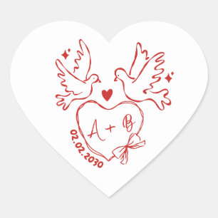 Sticker Cœur Mariage personnalisé coeur de colombe dessiné à la