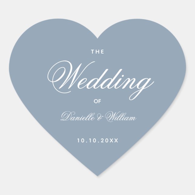 Sticker Cœur Mariage Poussiéreux Cœur Bleu Élégant Calligraphie (Devant)