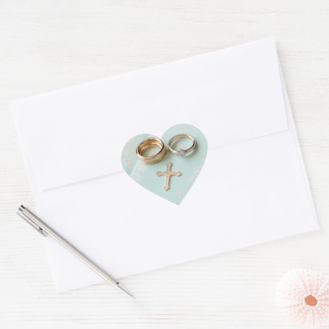 Sticker Cœur Mariage religieux vert Mint (Enveloppe)
