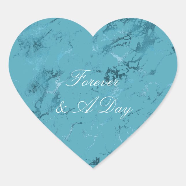 Sticker Cœur Mariage romantique en marbre bleu Aqua (Devant)