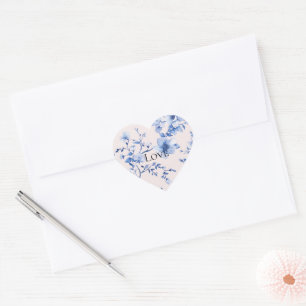 Sticker Cœur Mariage Romantique Fleurs Bleues et Rose