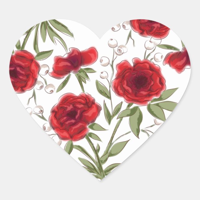 Sticker Cœur Mariage Romantique Rose Rouge (Devant)