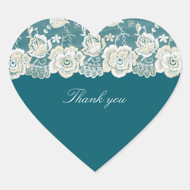 Sticker Cœur Mariage Romantique Teal Bleu Vert Floral Shower (Devant)