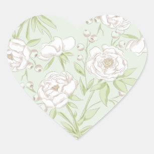 Sticker Cœur Mariage Rose Blanche Vert Sauge