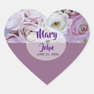 Sticker Cœur Mariage Rose Lavender Lilac Floral