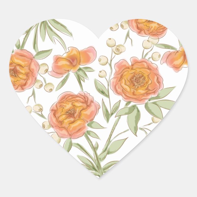 Sticker Cœur Mariage Rose Orange (Devant)