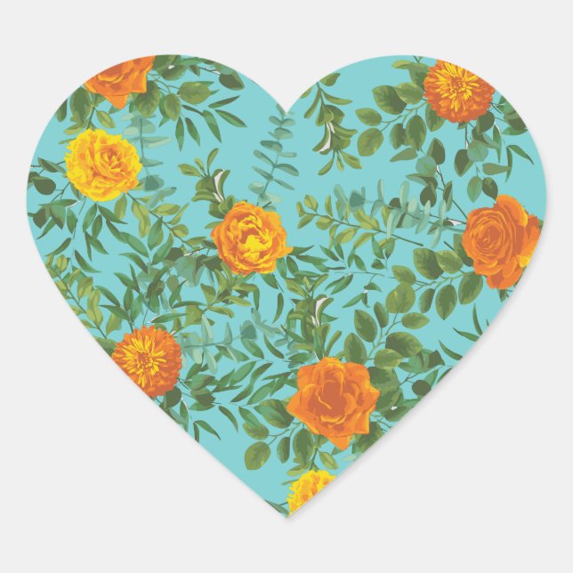 Sticker Cœur Mariage Rose orange Turquoise Aqua (Devant)