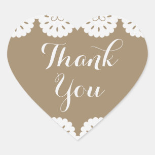 Sticker Cœur Mariage rustique Merci Blanc Dentelle Marron Campa