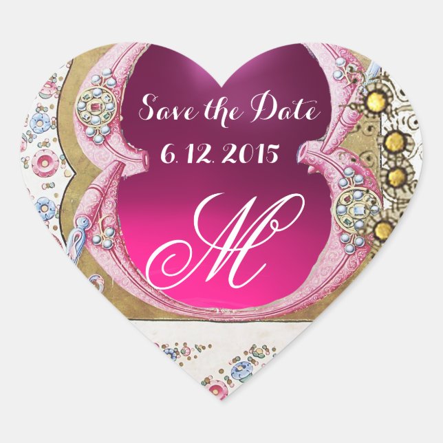 STICKER CŒUR MARIAGE SAUVER DATE PARCHEMENT FLORAL GEMSTONE COE (Devant)
