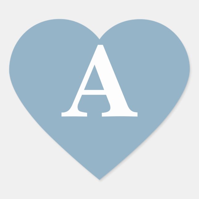 Sticker Cœur Mariage Simple Blanc Bleu Poussiéreux Monogrammes  (Devant)