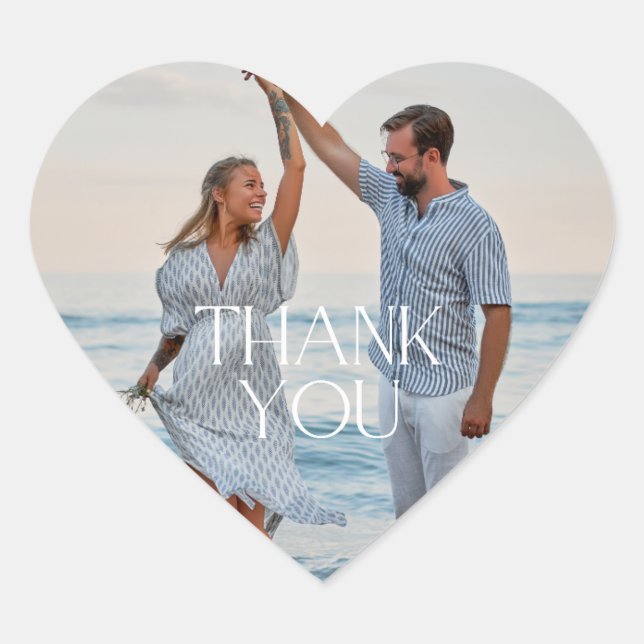 Sticker Cœur Mariage simple photo Merci Favoriser (Devant)