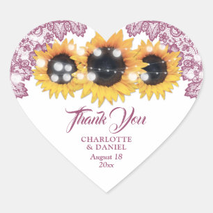 Sticker Cœur Mariage Tournesol en Dentelle Fleurie Rose