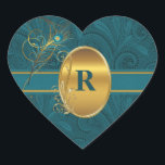 Sticker Cœur Mariage Turquoise Peacock monogramme<br><div class="desc">Nos Stickers Personnalisés Monogrammed Peacock se coordonnent avec tous les produits de notre Collection Peacock pour des occasions mariages.</div>