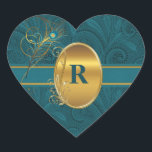 Sticker Cœur Mariage Turquoise Peacock monogramme<br><div class="desc">Nos Stickers Personnalisés Monogrammed Peacock se coordonnent avec tous les produits de notre Collection Peacock pour des occasions mariages.</div>