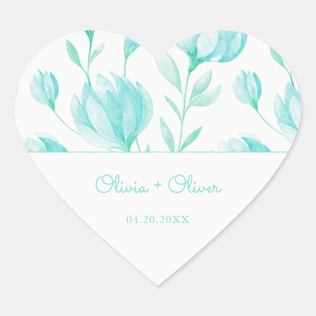Sticker Cœur Mariage turquoise Peonies (Devant)