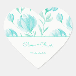 Sticker Cœur Mariage turquoise Peonies