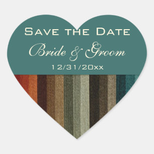 Sticker Cœur Mariage Vintage, Motif Rayures Chaudes d'Automne