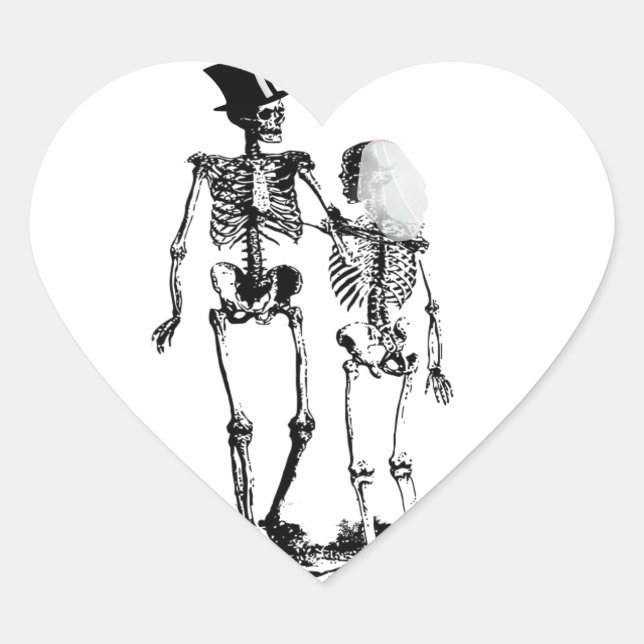 Sticker Cœur Mariage vintage Skeleton Couple (Devant)
