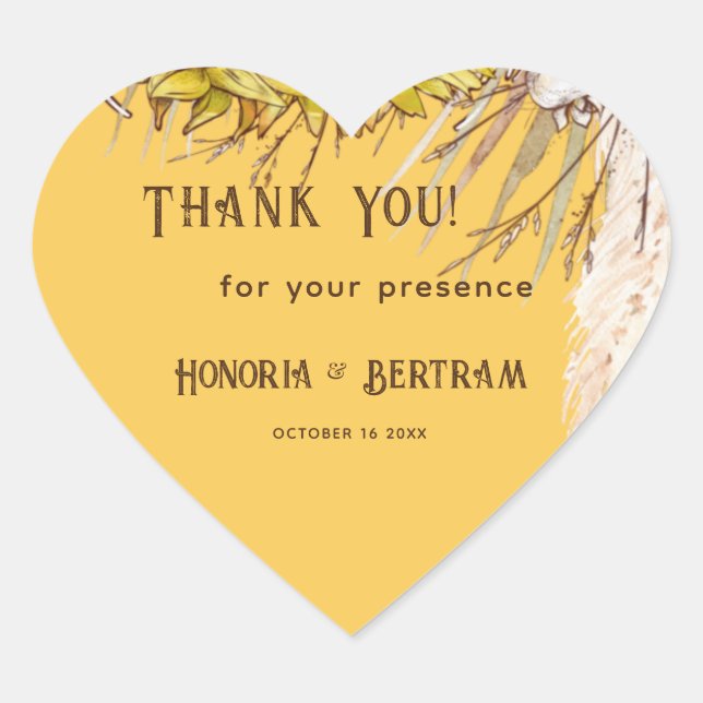 Sticker Cœur Mariée de tournesol de moutarde épice rustique (Devant)