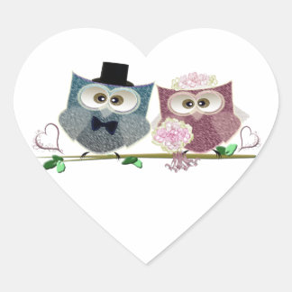 Sticker Cœur Mariée et groom jolie Chouette Art