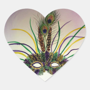Sticker Cœur Mascarade en plumes Mascarade Masque personnalisé 