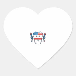 Sticker Cœur Mascotte de dent patriotique Feu d'artifice Concep