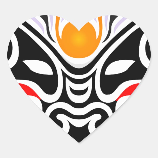 Sticker Cœur Masque de dragon tribal (Devant)