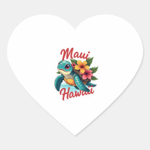 Sticker Cœur Maui Hawaii T Chemise Fille Femmes Enfants Tortue
