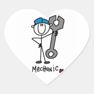 Sticker Cœur Mécanicien avec personnage bâton de clé anglaise