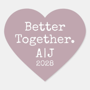 Sticker Cœur Meilleur Ensemble Monogramme Année Mariage Mauve