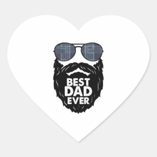 Sticker Cœur Meilleur papa jamais barbe barbu lunettes de solei