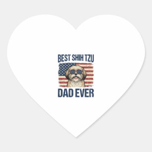 Sticker Cœur Meilleur papa Shih Tzu patriotique de tous les tem
