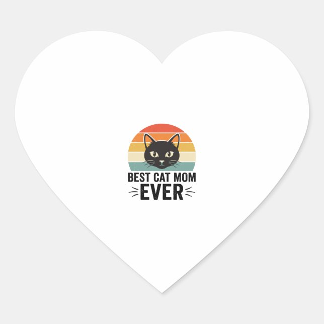 Sticker Cœur Meilleure Maman de Chat Rétro Visage de Chat Desig (Devant)