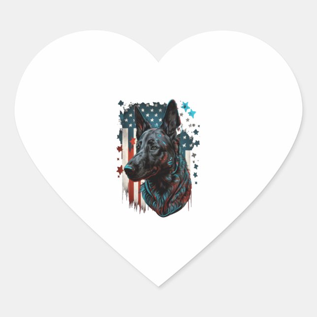 Sticker Cœur Memorial Day Dutch Shepherd American Flag USA 4th (Devant)