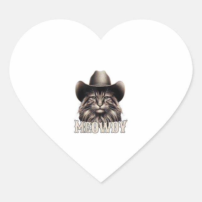 Sticker Cœur Meowdy Cat Cowboy Cowgirl Meow Howdy Halloween Cos (Devant)
