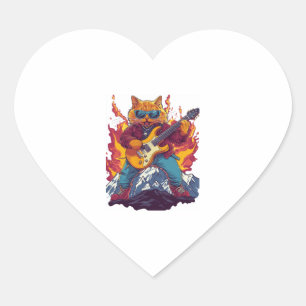 Sticker Cœur Meowtal lourd � Rocking Cat Tee graphique pour la