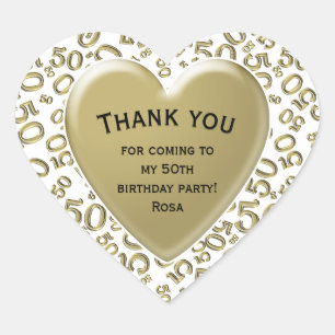 Sticker Cœur Merci : 50 Nombre Motif Blanc et Or