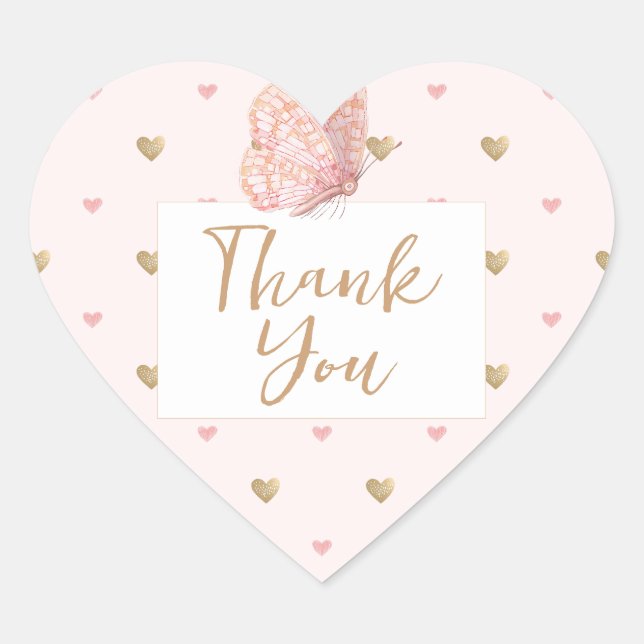 Sticker Cœur Merci à papillon mou (Devant)