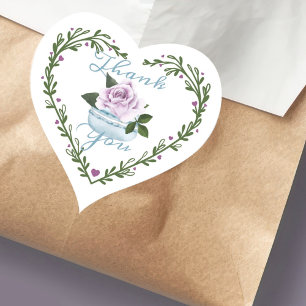 Sticker Cœur Merci Aquarelle Floral Blue Macaron Bakery
