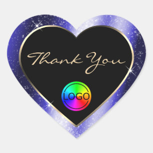 Sticker Cœur Merci-cadre Royal Blue Parties scintillant avec lo