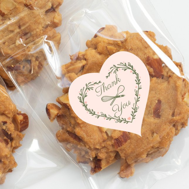 Sticker Cœur Merci Cake Boulangerie d'affaires Wreath Whisk Spo (Thank You Cake Bakery Business Wreath Whisk Spoon Heart Sticker)
