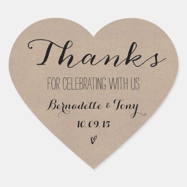 Sticker Cœur Merci D'Avoir Célébré Avec Nous ! Merci mariage (Devant)