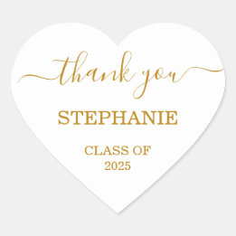 Sticker Cœur Merci de graduation 2025 Gold Script